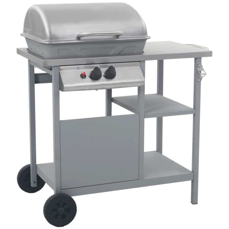 

Barbacoa portátil de gas con mesita de 3 estantes plateado - Plateado - Vidaxl