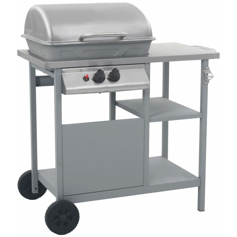 

Barbacoa portátil de gas con mesita de 3 estantes plateado - Plateado