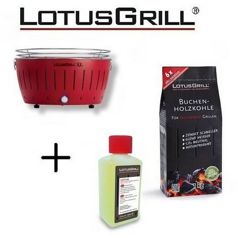 Barbacoa Red XL con Pilas y Cable de Alimentación USB + 1Kg de Carbón de Haya + Gel Combustible Inodoro para Barbacoa 200ml -Lotus Grill