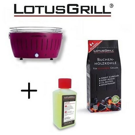 Barbacoa Viola XL con Pilas y Cable de Alimentación USB + 1Kg de Carbón de Haya + Gel Combustible Inodoro para Barbacoa 200ml -Lotus Grill