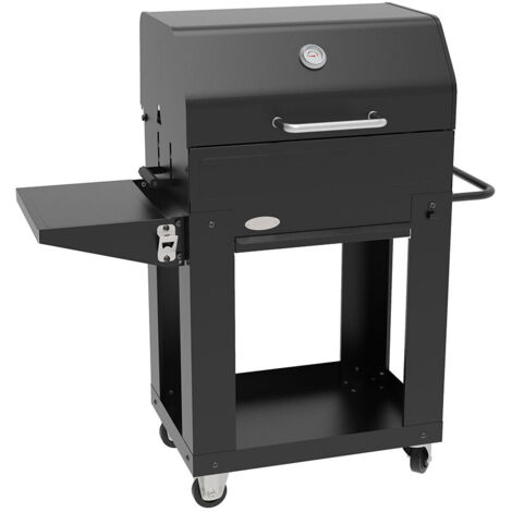 Barbecue a Carbone 110x44x120 cm con Coperchio Affumicatore in Acciaio Miranda Nero