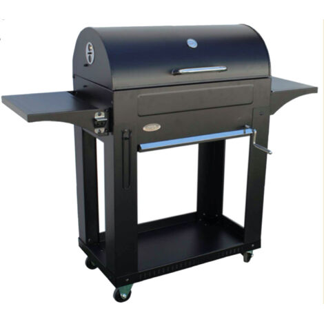 Barbecue a Carbone 140x44x120 cm con 3 Griglie e Coperchio in Acciaio Milano Nero