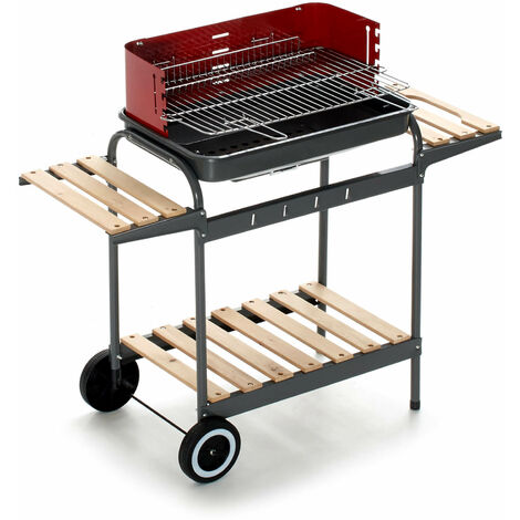 Barbecue a Carbone Carbonella 102x38x88,5 cm in Acciaio Nero e Rosso
