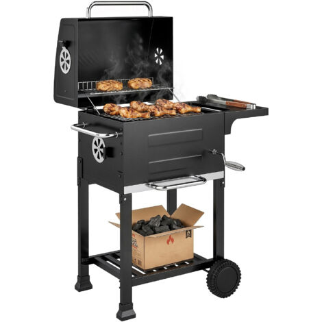 Barbecue a Carbone con Termometro per Patio e Giardino, Nero