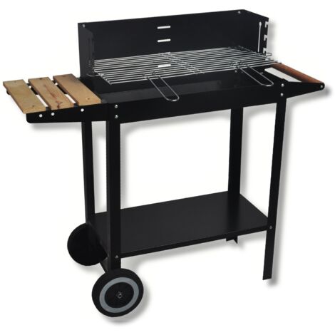 Barbecue a carbone in acciaio con ripiano laterale in legno 85,2x36xH82,7 cm