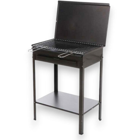 Barbecue a carbone in acciaio nero con griglia cromata e cassetto ceneri estraibile