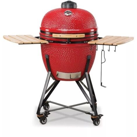 barbecue a carbone kamado bono "grande 23" in ceramica rosso con rotelle 76x66x90 cm
