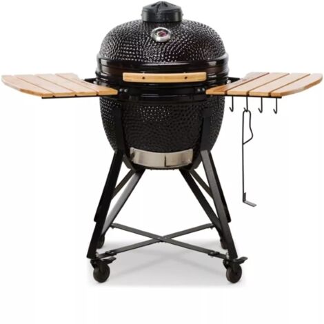 barbecue a carbone kamado bono "media 20" in ceramica nero con rotelle 78x60x75 cm