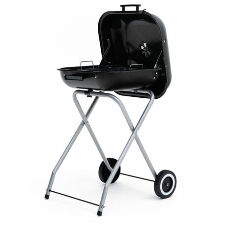 Barbecue a Carbone Portatile Pieghevole in Acciaio con Ruote Kekai Flathead 50x47x79 cm di Forma Quadrata in Color Smaltato Nero