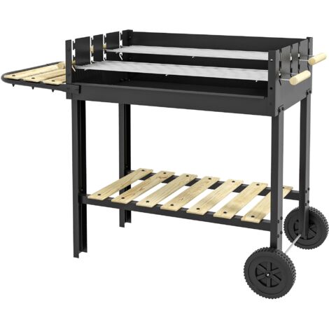 Barbecue a Carbonella 2 Griglie e 2 Ripiani 113x53.5x82.5 cm in Metallo e Legno Nera