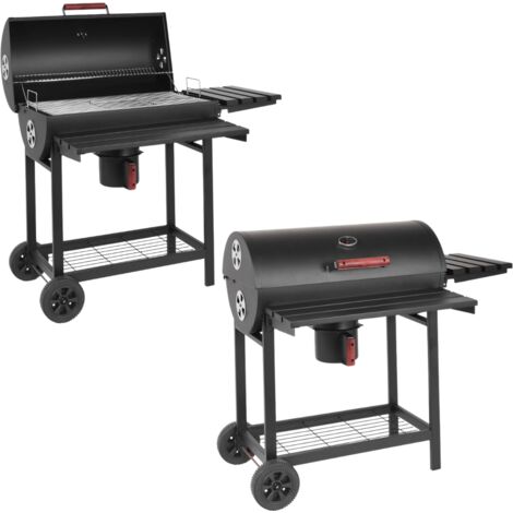 Barbecue a Carbonella BBQ da Giardino a Carbone, Doppia Griglia in Acciaio 2 Ruote con Coperchio e Termometro - cm 113x70x97 Nero