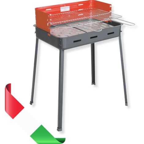 Barbecue a carbonella grande cm 60x40.5x85h in acciaio verniciato griglia cromata regolabile paravento gambe a vite