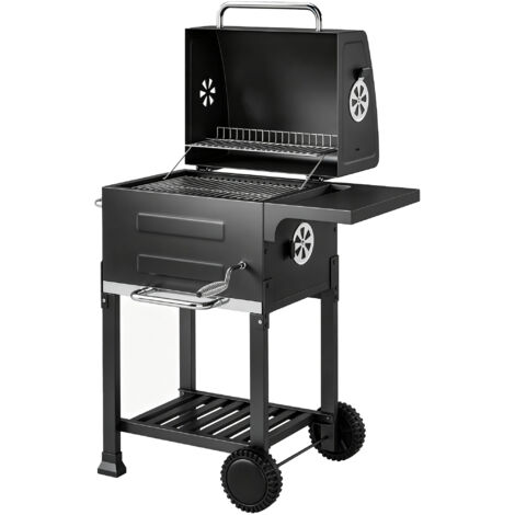 Barbecue à charbon avec thermomètre pour terrasse et jardin, noir