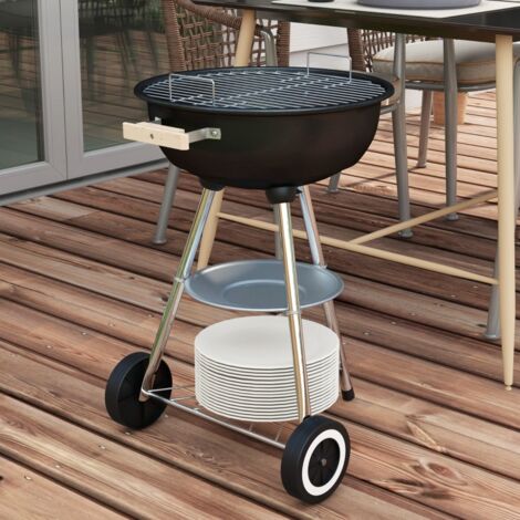 Barbecue à charbon BBQ rond avec couvercle roues et contrôle température portable barbecue grill noir