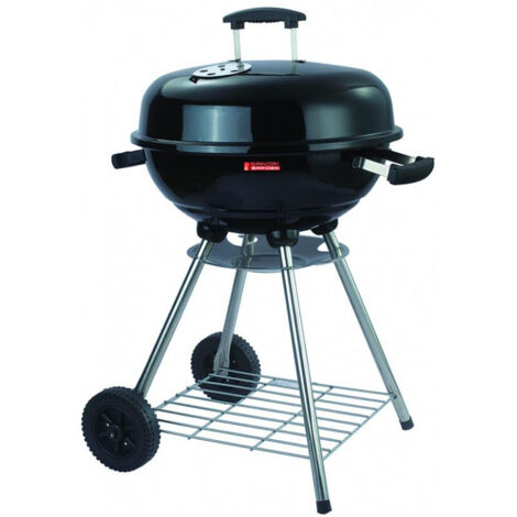 Barbecue à charbon de bois de camping de jardin sphérique avec 2 roues et couvercle de gril à 4 pieds en acier