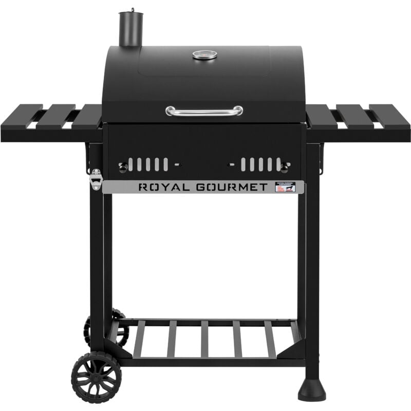 Royal Gourmet - Barbecue à Charbon de Bois, Grill à Charbon sur Chariot avec Tablettes Pliables, Couvercle, Thermomètre, Surface Cuisson 56,5 x 42,2
