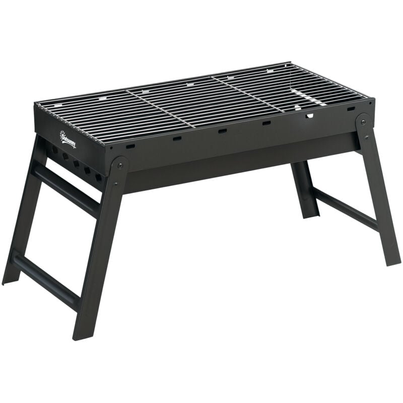 Barbecue à charbon de bois pliable portable dim. 74L x 30l x 37H cm avec grille acier noir