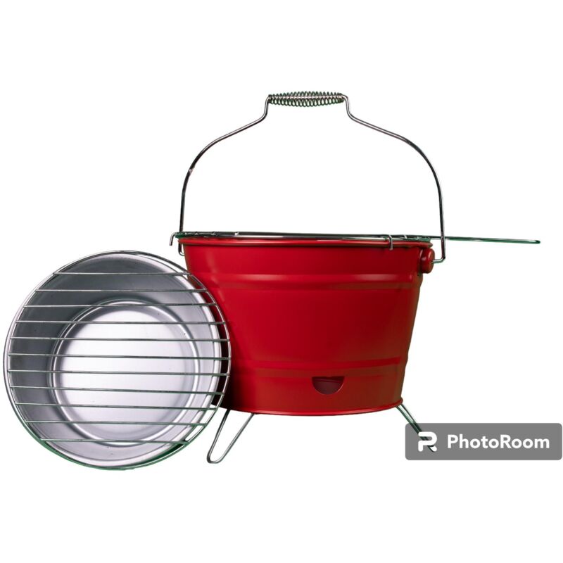 Barbecue à charbon de bois Rouge - Portable - Diamètre : 27 cm - Pour jardin, camping, balcon, terrasse - Réchaud de camping