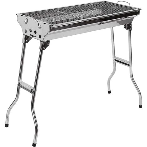 Barbecue à Charbon de Jardin Pliant en Acier Inoxydable - Pour 12 Personnes - 73x32.5cm