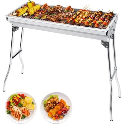 Barbecue à Charbon de Jardin Pliant en Acier Inoxydable - Pour 12 Personnes - 73x32.5cm