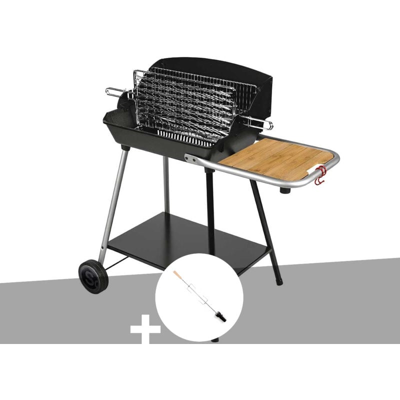 Somagic - Barbecue à charbon Excel Duo Grill sur chariot + Tournebroche