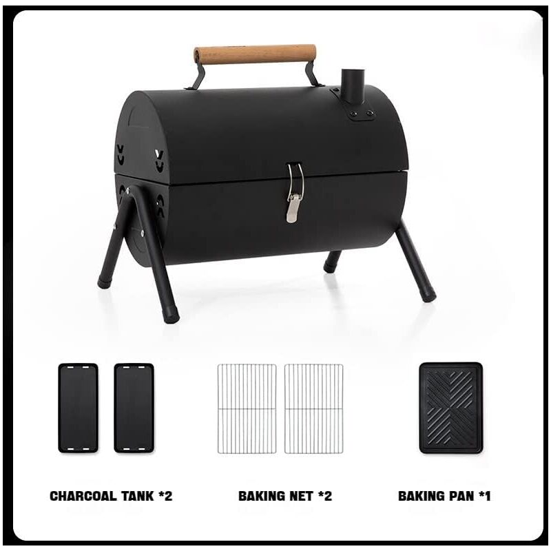 KZQ - Barbecue à charbon portable avec couvercle et cheminée, barbecue double face, barbecue de table pour camping en plein air, cuisine de fête dans