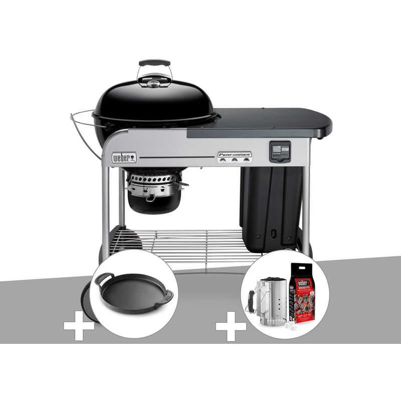 Weber - Barbecue à charbon Performer Premium gbs 57 cm Noir + Kit Cheminée + Plancha
