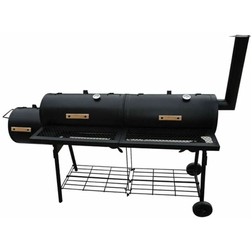 Barbecue à fumoir Nevada XL Noir vidaXL Barbecue américain Smoker fumoir double compartiment