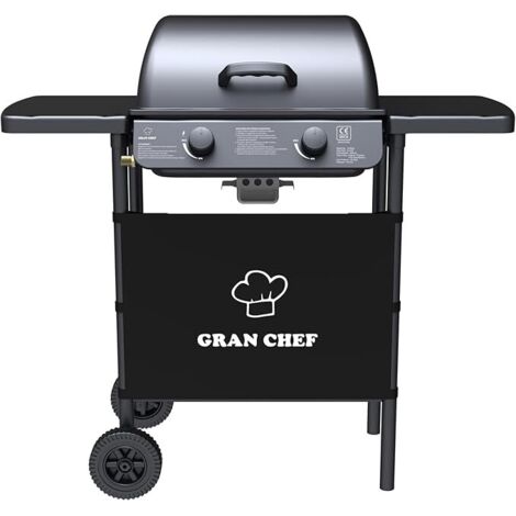 Barbecue a Gas 2 Fuochi George Fuoco Principale da 2,8 kW Accensione Piezoelettrica in Acciaio Smaltato Nero
