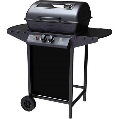 Barbecue a Gas 2 Fuochi John Fuoco Principale da 5,5 kW Accensione Piezoelettrica in Acciaio Smaltato Nero