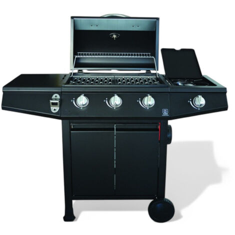 Barbecue a gas 3 bruciatori + fornello laterale con struttura in acciaio nero Mini