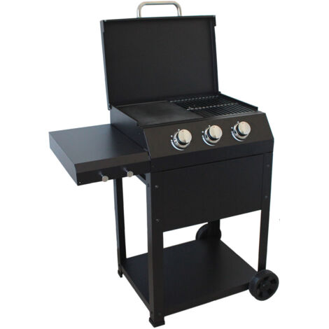 Barbecue a Gas 96x58x100 cm 3 Fuochi in Acciaio Miramar Nero