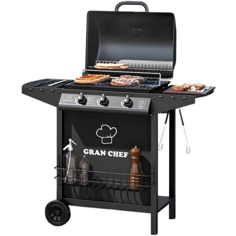 Barbecue A Gas A 3 Fuochi Thomas In Acciaio Nero Con Ruote