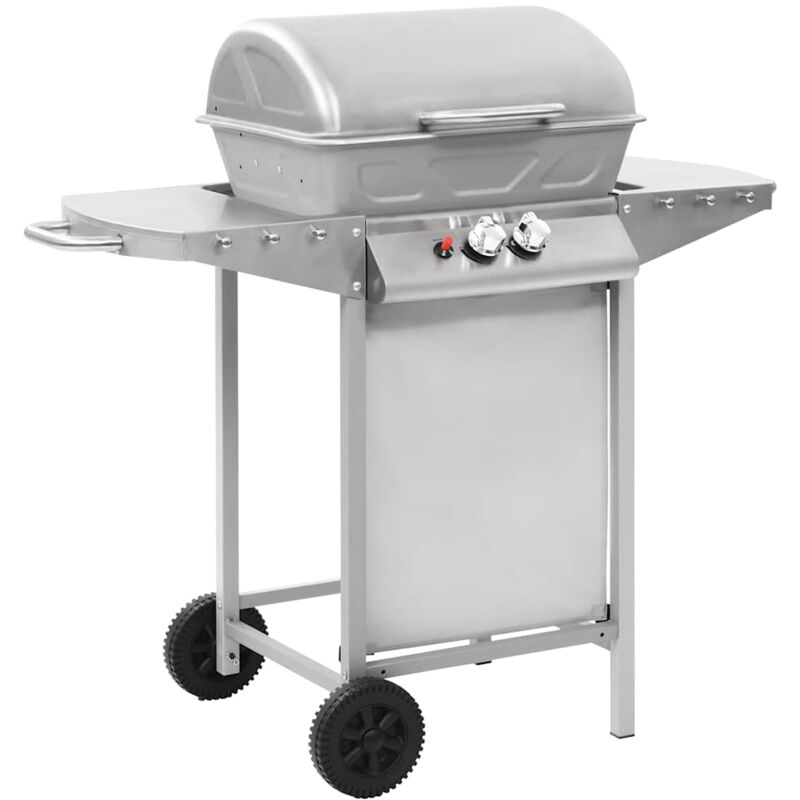 Barbecue a Gas con Griglia 2 Fornelli Argento Acciaio Inox Vidaxl 6158