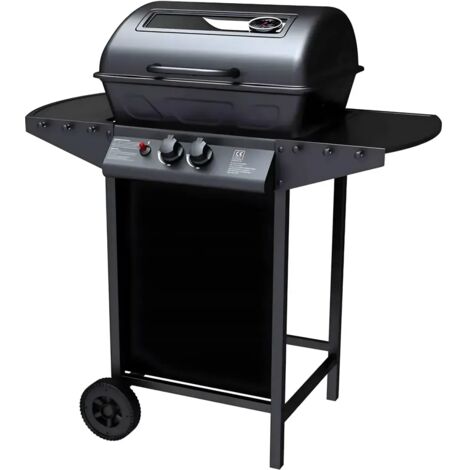 Barbecue a Gas da Esterno 97x51x100H cm a 2 Fuochi in Acciaio Nero