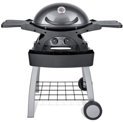 Barbecue a Gas GPL 2 Fuochi 5,2kW 2 Ripiani con Carrello Twin Grill Grigio