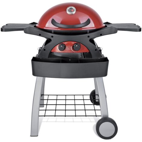 Barbecue a Gas GPL 2 Fuochi 5,2kW 2 Ripiani con Carrello Twin Grill Rosso