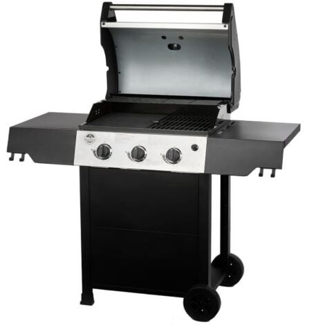 Barbecue à gaz 3 brûleurs – Surface de cuisson 62 x 43 cm – Grille et plancha incluses – Bac récupérateur de graisse amovible – Roster