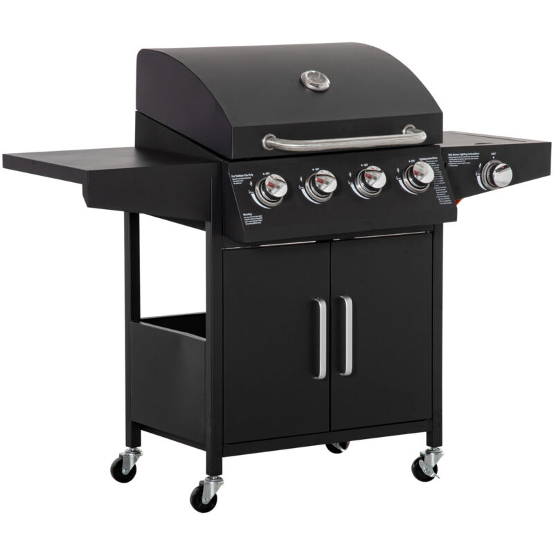 Barbecue à gaz avec 3 brûleurs de 3 kW chacun, chariot mobile à roulettes, grill Mesh, table d'appoint, 132,4cm x 55cm X 109cm