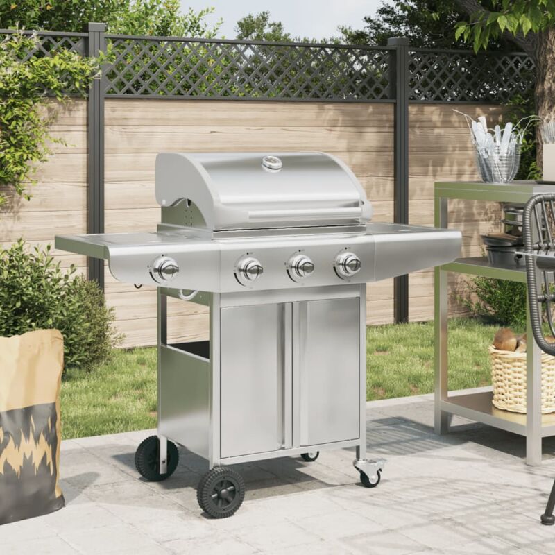 Vidaxl – Barbecue à gaz 4 brûleurs en acier inoxydable – Système d'allumage piézoélectrique – Grand espace de cuisson 126,5 x 54 cm