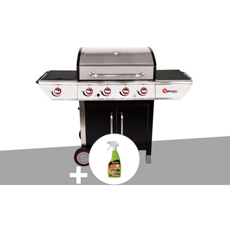 Barbecue à gaz avec chariot Manhattan 450GPI + plancha + Dégraissant pour barbecue