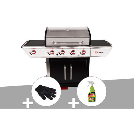 Barbecue à gaz avec chariot Manhattan 450GPI + plancha + Gant de protection + Dégraissant pour barbecue