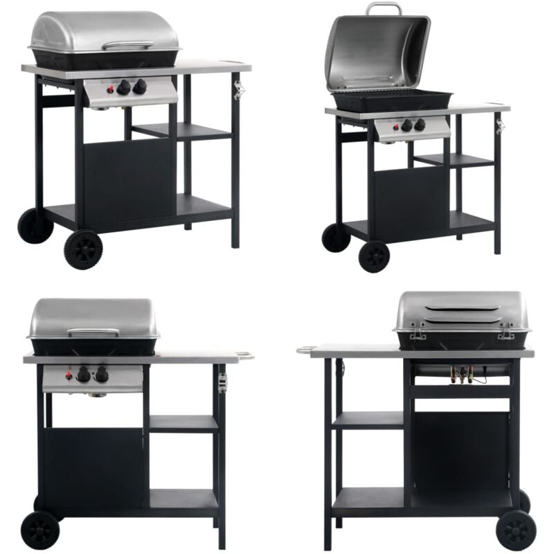 Barbecue à gaz avec tablette à 3 couches Noir et argenté - barbecue à gaz - barbecues à gaz - Home & Living - Noir