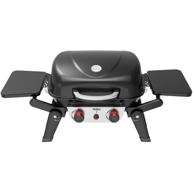 Kekai - Barbecue à Gaz Portable de Table Erie 96,8x47,9x36 cm 5 kW 2 Brûleurs, Thermomètre, Tables Latérales, Gril et Plancha