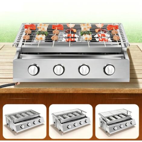 Barbecue à gaz, réchaud à gaz de camping, barbecue portable, détachable, avec grille en acier inoxydable, doté de 4 brûleurs indépendants.
