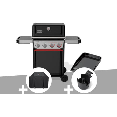 Barbecue à gaz Spirit E-425 mix plancha émaillée + Housse + Support pour boisson  - Weber