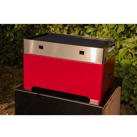 Barbecue à granulés nomade rouge avec plaque émaillée lisse