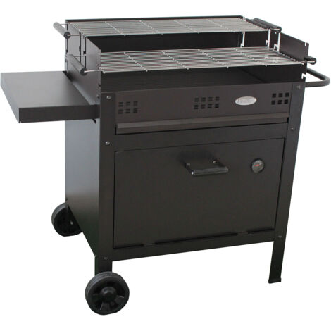 Barbecue a Legna e Carbone 120x60x92 cm con Forno per Pizza in Acciaio Etna Nero