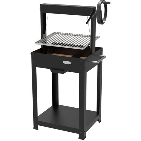 Barbecue a Legna e Carbone 55x46x121 cm BBQ Argentino in Acciaio Duramax Nero