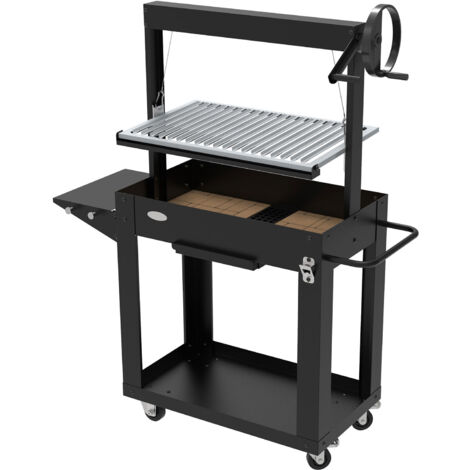 Barbecue a Legna e Carbone 80x46,5x21 cm BBQ Argentino in Acciaio Santa Maria Nero